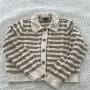 Striped Cream and Tan Knit Cardigan